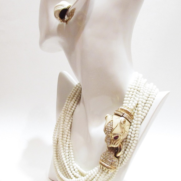 Vintage Ciner Tiger Faux Ivory Torsade Necklace - Picture 2 of 8